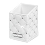LORYP Makeup Brush Holder Crystal Brushes Cup White PU Make up Brush Case Bag Storage for Women (White)