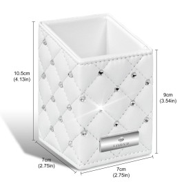 LORYP Makeup Brush Holder Crystal Brushes Cup White PU Make up Brush Case Bag Storage for Women (White)
