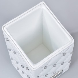 LORYP Makeup Brush Holder Crystal Brushes Cup White PU Make up Brush Case Bag Storage for Women (White)