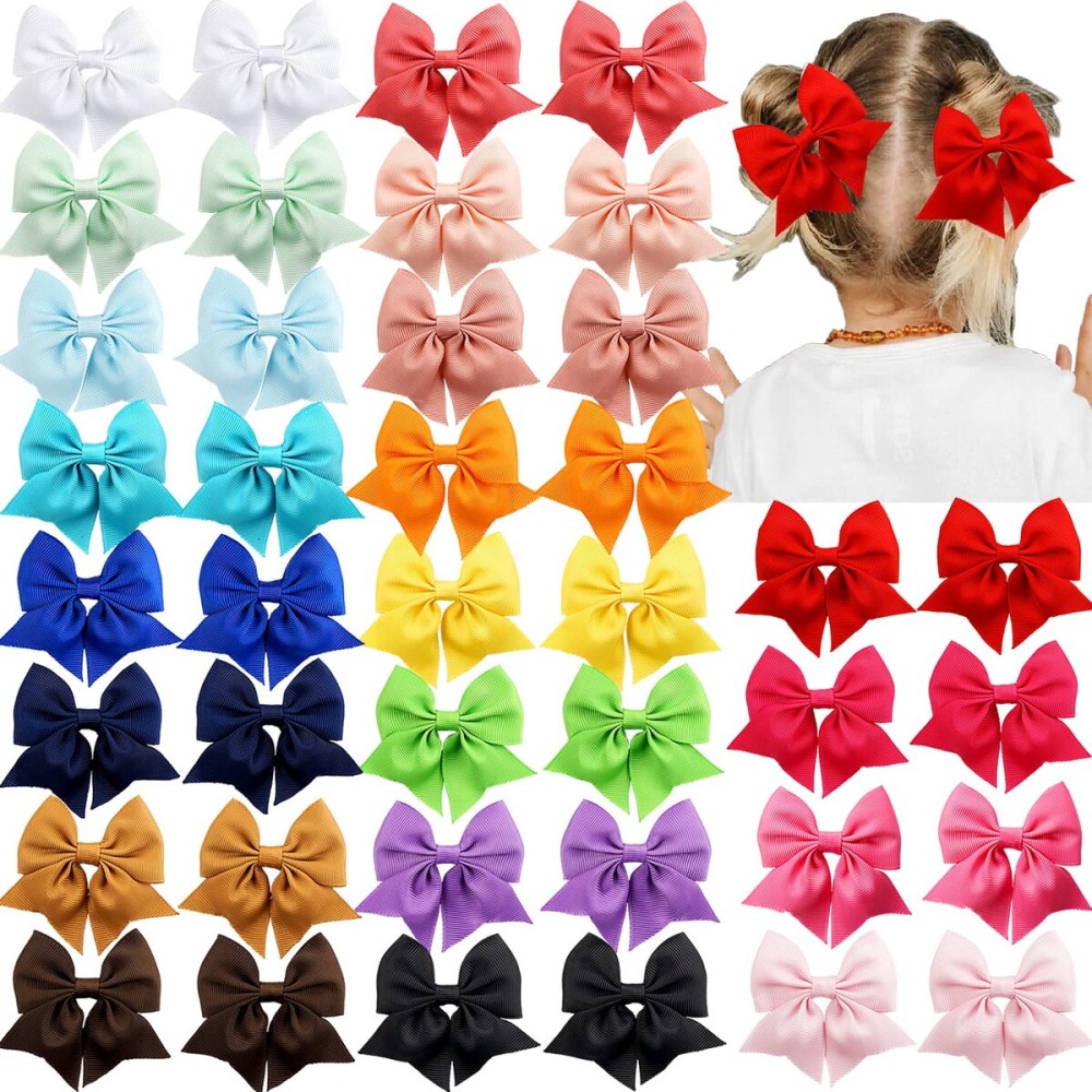 CLLOT 40pcs 2.75 inch Hair Bows for Girls Grosgrain Ribbon Toddler Hair Bows Alligator Clips for Baby Girls Kids Teens Back to School Hair Accessories in Pairs