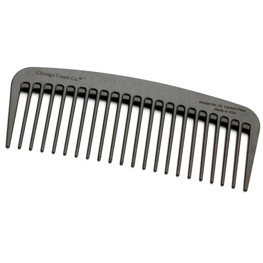 Chicago Comb Model 10 Carbon Fiber, Compact Wide-Tooth Comb, Made in USA, Anti-Static, 5 Inches (12.7 cm) Long