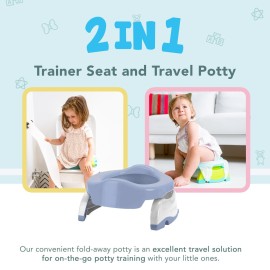 Kalencom Potette Plus 2-in-1 Travel Potty and Trainer Seat - Dual-Purpose Potty Training Toilet Seat - Portable Potty for Toddler Travel - With Durable, Lock-In Legs and Splash Guard - Misty