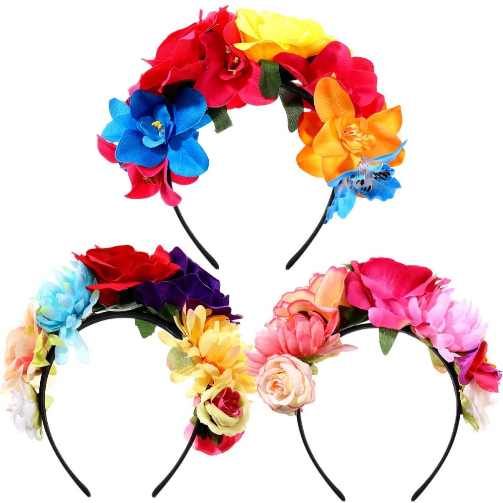 WILLBOND 3 Pcs Mexican Rose Flower Crown Headband Day of The Dead Headband Halloween Cosplay Headpiece(Fresh Colors) WILLBOND 3 Pcs Mexican Rose Flower Crown Headband Day of The Dead Headband Halloween Cosplay Headpiece(Fresh Colors)