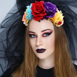 WILLBOND 3 Pcs Mexican Rose Flower Crown Headband Day of The Dead Headband Halloween Cosplay Headpiece(Fresh Colors) WILLBOND 3 Pcs Mexican Rose Flower Crown Headband Day of The Dead Headband Halloween Cosplay Headpiece(Fresh Colors)