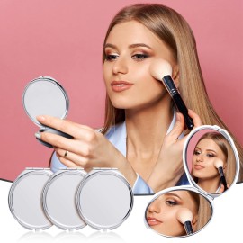 Yalikop 8 Pcs Portable Folding Compact Mirror Bulk with 1X 2X Magnification Double Sided Mini Travel Makeup Mirror for Women Bridesmaid Gifts(Silver)