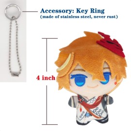 KOOLIYA Small Size Genshin Impact Figure Plush Doll - Tartaglia (4 inch), Keychain Anime Figure Soft Stuffed Gift for Game Fans