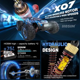 Hosim Brushless RC Cars, 1:10 68+ KMH High Speed Remote Control Car for Adults Boys, 4X4 All Terrains Waterproof Off Road Hobby Grade Large Fast Racing Buggy Toy Gift Monster Trucks