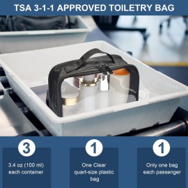 ANRUI TSA Approved Toiletry Bag, 5 Pcs TSA Clear Travel Bags With Handle Strap, Makeup Bag for Liquids, Toiletries, Cosmetics, Gifts for Women and MenBlack
