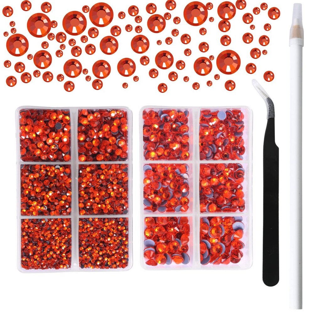 Hotfix Rhinestones Flatback, 6616Pcs Hot Fix Crystals Diamond Art Accessories, 5 Mixed Sizes Bedazzler Kit with Rhinestones for Clothes, DIY Crafting(Orange)