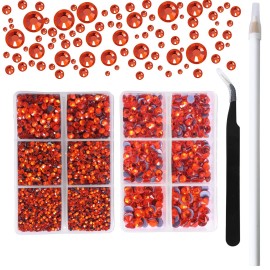 Hotfix Rhinestones Flatback, 6616Pcs Hot Fix Crystals Diamond Art Accessories, 5 Mixed Sizes Bedazzler Kit with Rhinestones for Clothes, DIY Crafting(Orange)