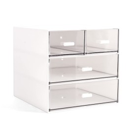 Marknor Makeup / Desk Organizer with 4 Drawers, Sundries Vanity Organizer, Cosmetic Organizer, Desk Storage Box, Bathroom Counter or Dresser, White QBH-4CT-1 Marknor Makeup / Desk Organizer with 4 Drawers, Sundries Vanity Organizer, Cosmetic Organizer, Desk Storage Box, Bathroom Counter or Dresser, White QBH-4CT-1