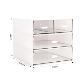 Marknor Makeup / Desk Organizer with 4 Drawers, Sundries Vanity Organizer, Cosmetic Organizer, Desk Storage Box, Bathroom Counter or Dresser, White QBH-4CT-1