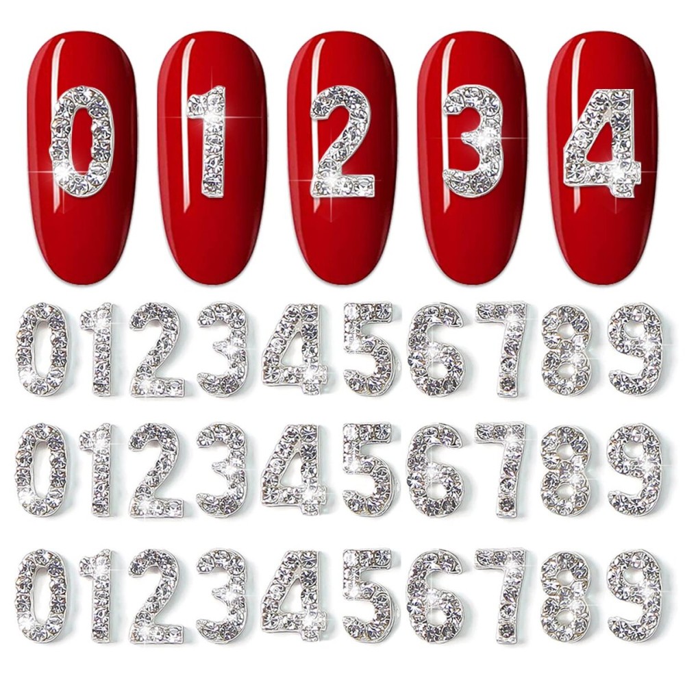 WOKOTO 30pcs Silver Number Nail Charms And Rhinestones (0-9) 3d Number Rhinestones For Nails Luxury Alloy Arabic Numerals Nail Number Charms For Nails Nail Jewelry Gemstones For Nail Art Gems WOKOTO 30pcs Silver Number Nail Charms And Rhinestones (0-9) 3d Number Rhinestones For Nails Luxury Alloy Arabic Numerals Nail Number Charms For Nails Nail Jewelry Gemstones For Nail Art Gems