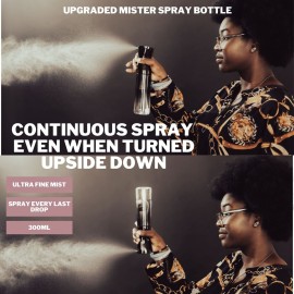 Water Mister Spray Bottle for hair - 3pc set w/bamboo brush, rat tail combs & Continuous spray bottle for hair | Natural Bamboo hair brush & Wooden Comb w/fine misting spray bottles (Rose Gold)