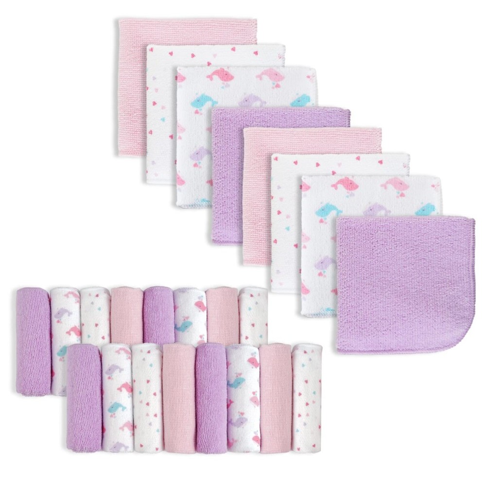 softan Baby Washcloths, 24Pack Baby Wash Cloths Extra Soft & Ultra Absorbent, Baby Towels and Washcloths Face Towel Unisex for Boys Girls Body, Washclothes Gentle on Sensitive Skin, 9x9 Pink Whale
