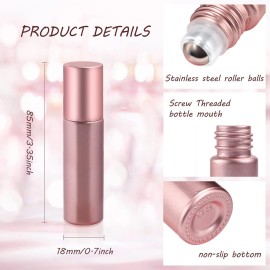 BOSMIOW 10 Pack Essential Oil Roller Bottles 10ml Refillable Pink Glass Roll On Bottle With Stainless Steel Roller Ball Travel Perfume Sample Bottles