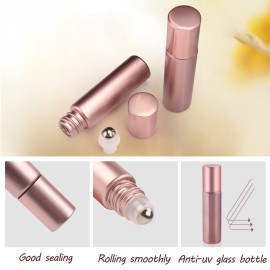 BOSMIOW 10 Pack Essential Oil Roller Bottles 10ml Refillable Pink Glass Roll On Bottle With Stainless Steel Roller Ball Travel Perfume Sample Bottles