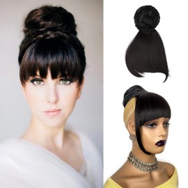 VAVANGA Twisted Bun & Bang Set 2PCS, Synthetic Braided HairBun N Bangs Straight Clip in China Bang High Bun with Bangs Clip on Hair Piece for Black Women(1B, XG3001) VAVANGA Twisted Bun & Bang Set 2PCS, Synthetic Braided HairBun N Bangs Straight Clip in China Bang High Bun with Bangs Clip on Hair Piece for Black Women(1B, XG3001)