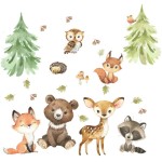 Woodland Wall Decals Stickers Peel and Stick for Baby Boys Girls Nursery Bedroom Netral Decor,Woodland Animals Wall Decals Stickers Forest Animals Bear Fox Owl Raccoon Deer