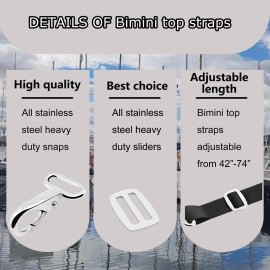 Adjustable Bimini Top Straps,Marine Awning Webbing Straps with Stainless Stee Heavy Duty Snap Hooks,Bimini Top Hardware,Marine Nylon Top Strap (Two Hooks Strap) 2PCS