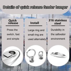 Quick Release Fender Hanger 316 Stainless Steel Fender Hangers,Marine Fender Hanger use for Pontoon Boat,Boat Top Hinges,Swivel Side Mount Hinge,Quick Release Hinge Pack of 2