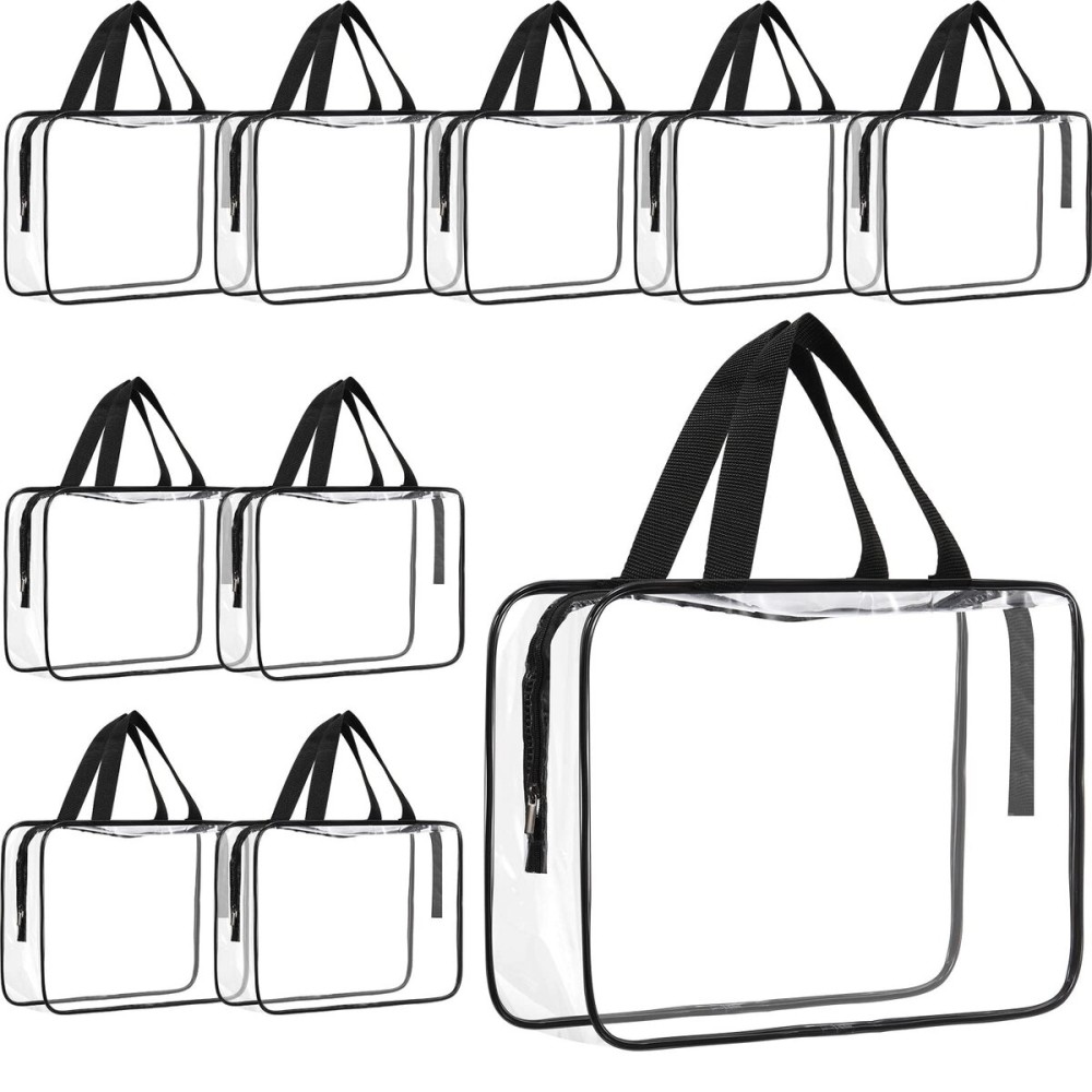 Reginary 10 Pack Large Clear Toiletry Cosmetic Makeup Bag with Zipper and Handle Travel Tote Pouch PVC Plastic Toy Storage Organizer