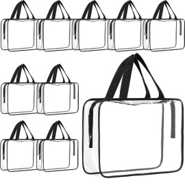 Reginary 10 Pack Large Clear Toiletry Cosmetic Makeup Bag with Zipper and Handle Travel Tote Pouch PVC Plastic Toy Storage Organizer