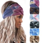 Olbye Wide Headbands Women Knotted Headband Non Slip Elastic Hair Bands Tie Dye Turban Head Wraps Workout Yoga Sports Sweatbands Boho Headbands Fashion Hair Accessories for Women Pack of 6 (Pattern D)