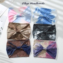 Olbye Wide Headbands Women Knotted Headband Non Slip Elastic Hair Bands Tie Dye Turban Head Wraps Workout Yoga Sports Sweatbands Boho Headbands Fashion Hair Accessories for Women Pack of 6 (Pattern D)