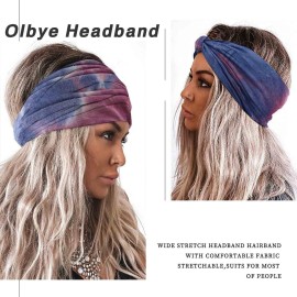 Olbye Wide Headbands Women Knotted Headband Non Slip Elastic Hair Bands Tie Dye Turban Head Wraps Workout Yoga Sports Sweatbands Boho Headbands Fashion Hair Accessories for Women Pack of 6 (Pattern D)