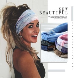 Olbye Wide Headbands Women Knotted Headband Non Slip Elastic Hair Bands Tie Dye Turban Head Wraps Workout Yoga Sports Sweatbands Boho Headbands Fashion Hair Accessories for Women Pack of 6 (Pattern D)