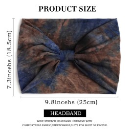 Olbye Wide Headbands Women Knotted Headband Non Slip Elastic Hair Bands Tie Dye Turban Head Wraps Workout Yoga Sports Sweatbands Boho Headbands Fashion Hair Accessories for Women Pack of 6 (Pattern D)