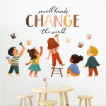 Mfault Small Hands Change The World Equality Wall Decals Stickers, Inspirational Quote Diversity Handprint Nursery Classroom Decorations Kids Bedroom Art, Toddlers Room Preschool Daycare Library Decor
