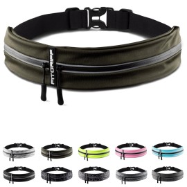 Fitgriff Running Belt for Men & Women - Secure Jogging Pouch for Phone, Keys & Essentials - For All Cell Phones (Army Green, 24.5 - 35.5 Waist Size)