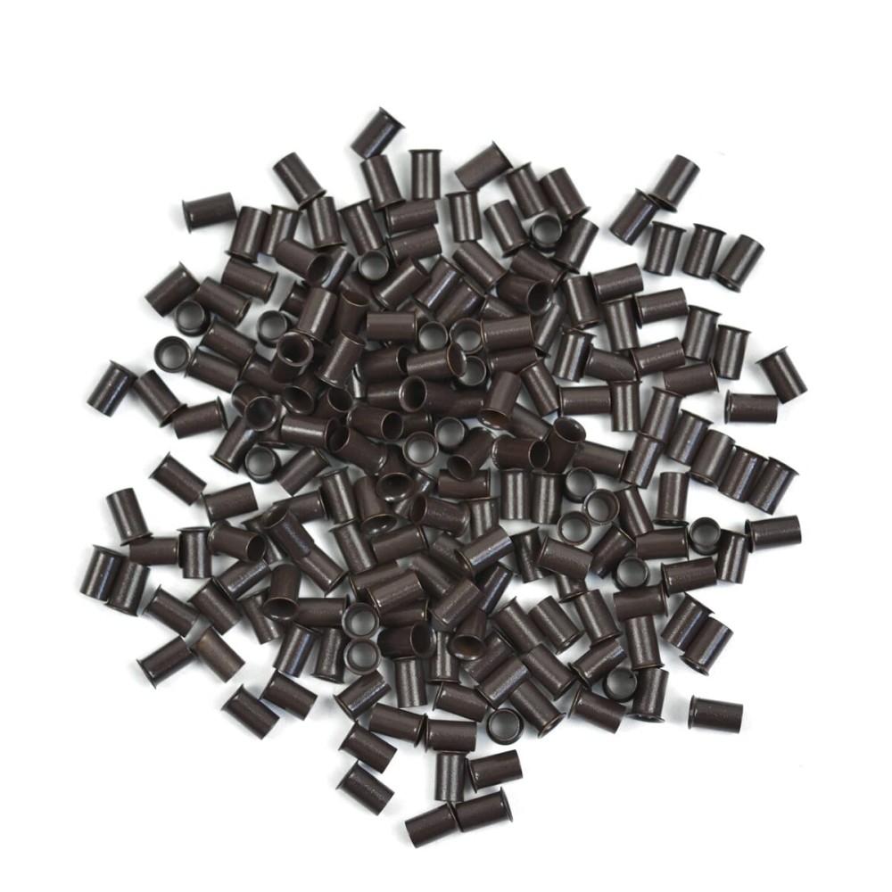 500 Pcs 3.4 mm Micro Link Ring Copper Tubes Beads Non-Silicone Microlink Beads for Hair Extensions (Dark Brown)