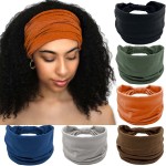 Olbye Wide Headbands Knotted Turban Elastic Non Slip Hairbands Yoga Workout Head Wraps Running Sweatbands Boho Fashion Hair Accessories for Women Pack of 6Solid Color A