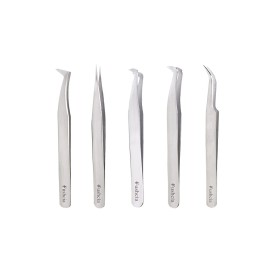 Fushcia 5 Pcs Stainless Steel Lash Tweezers - Eyelash Extension Tweezers for Removing Ingrown Facial Hair - Straight Curved Shape Ingrown Hair Tweezers Set - Eyelash Applicator Tool