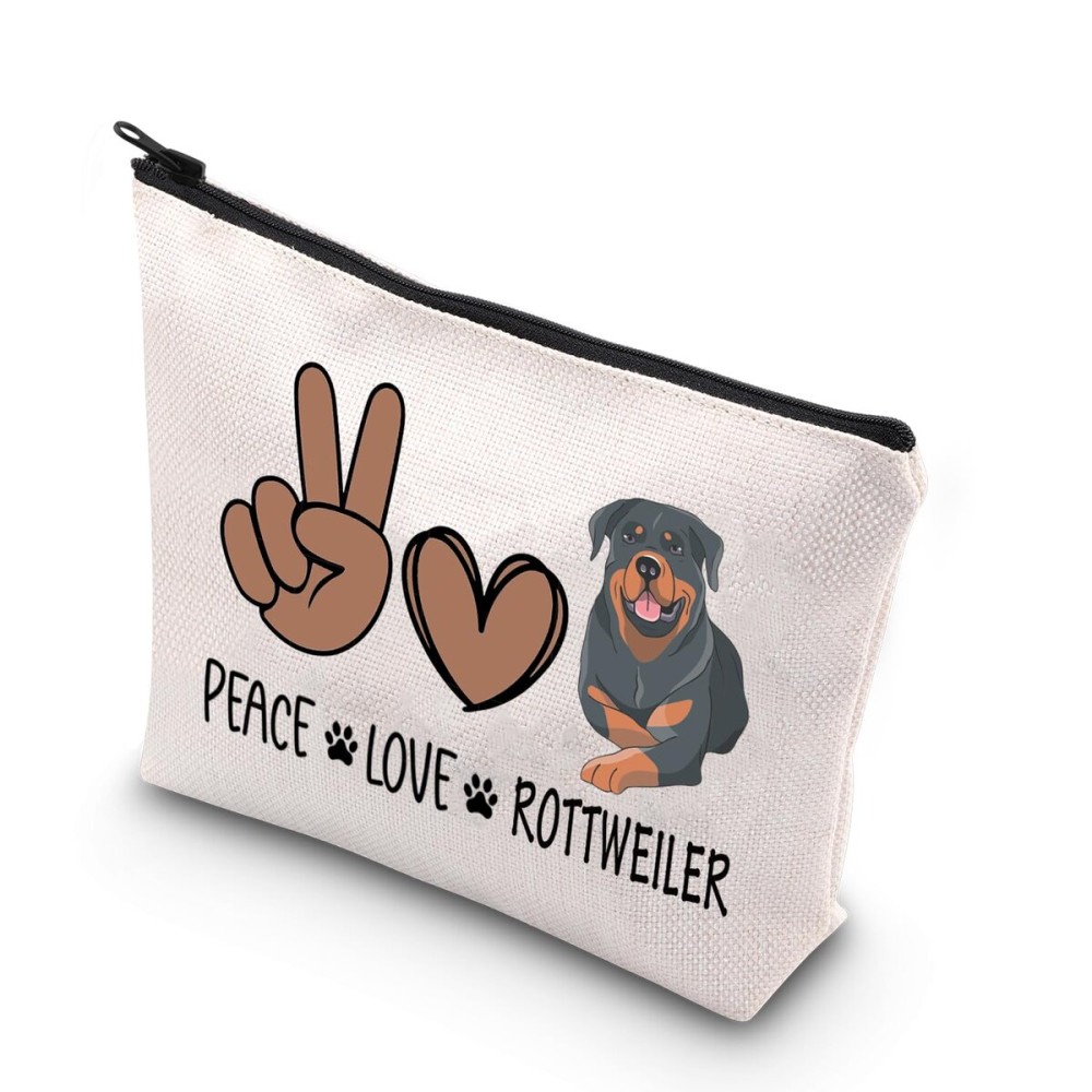 BDPWSS Rottweiler Makeup Bag Rottweiler Gift Rottweiler Mom Gift Peace Love Rottweiler Zipper Pouch For Rottweiler Lover Gift (Peace Love Rottweiler)