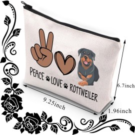 BDPWSS Rottweiler Makeup Bag Rottweiler Gift Rottweiler Mom Gift Peace Love Rottweiler Zipper Pouch For Rottweiler Lover Gift (Peace Love Rottweiler)