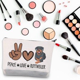 BDPWSS Rottweiler Makeup Bag Rottweiler Gift Rottweiler Mom Gift Peace Love Rottweiler Zipper Pouch For Rottweiler Lover Gift (Peace Love Rottweiler)