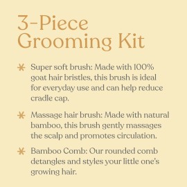 ELLAOLA Natural Bamboo Hair Brush & Comb Set, 3 Piece - Cradle Cap Brush, Massage Hair Brush, Bamboo Comb for Toddlers, Newborns & Infants I Baby Registry Gift