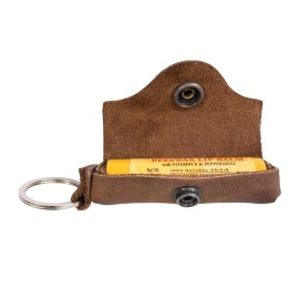 Heather\'s, Lip Balm Keychain Holder Handmade from Full Grain Leather - Travel & Carry On Lips Protection Pocket Snap Case, Commuter & Nomad Gift - Bourbon Brown