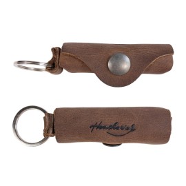 Heather\'s, Lip Balm Keychain Holder Handmade from Full Grain Leather - Travel & Carry On Lips Protection Pocket Snap Case, Commuter & Nomad Gift - Bourbon Brown