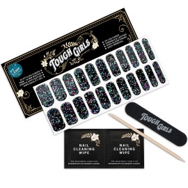 22 Premium Semi-Cured Gel Nail Polish Strips w/Application Accessories (Black & Sparkle)
