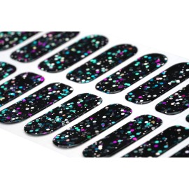 22 Premium Semi-Cured Gel Nail Polish Strips w/Application Accessories (Black & Sparkle)