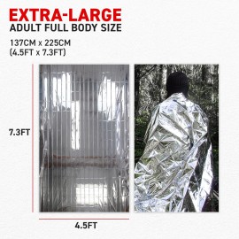 72 HRS Large Emergency Mylar Space Blankets 4-Pack, MIL-SPEC 54  88 Thermal Survival Foil - Retains 90% Body Heat, Waterproof Reflective Blanket for Camping, Hiking, Marathon, First Aid