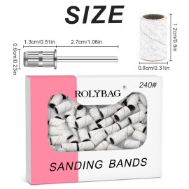 Rolybag Sanding Bands with Storage Box - 100 Superfine Grinding Wheel Sand Bands and 2 Mandrels for 3/32 Nail Drill Machine - 240 Grit