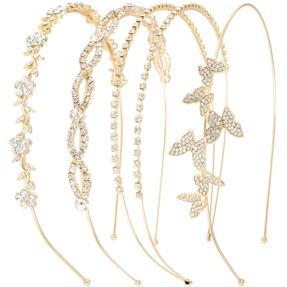 Wecoe 4 Pack Rhinestone Headbands Women Gold Metal Headbands Flower Girl Bridal Wedding Crystal Headpieces Flower Leaf Butterfly Headband Tiara Formal Hair Accessories For Women Girls Halloween Gifts