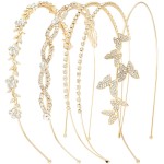 Wecoe 4 Pack Rhinestone Headbands Women Gold Metal Headbands Flower Girl Bridal Wedding Crystal Headpieces Flower Leaf Butterfly Headband Tiara Formal Hair Accessories For Women Girls Halloween Gifts