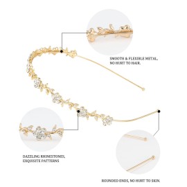 Wecoe 4 Pack Rhinestone Headbands Women Gold Metal Headbands Flower Girl Bridal Wedding Crystal Headpieces Flower Leaf Butterfly Headband Tiara Formal Hair Accessories For Women Girls Halloween Gifts